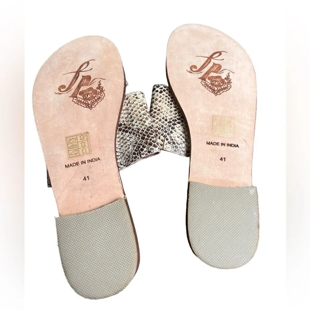 Free People Saturaday Snake Strappy Leather Flat Sandals 41/10